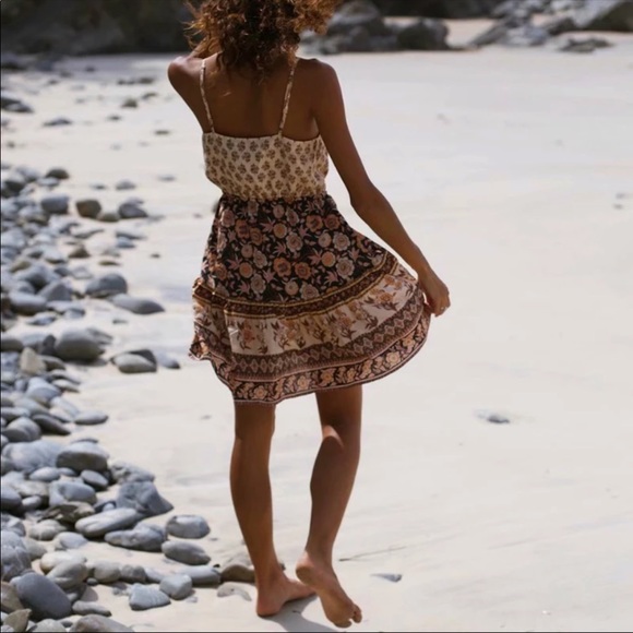 Orange Black Boho Floral Gypsy Print Cami Dress - Picture 2 of 7